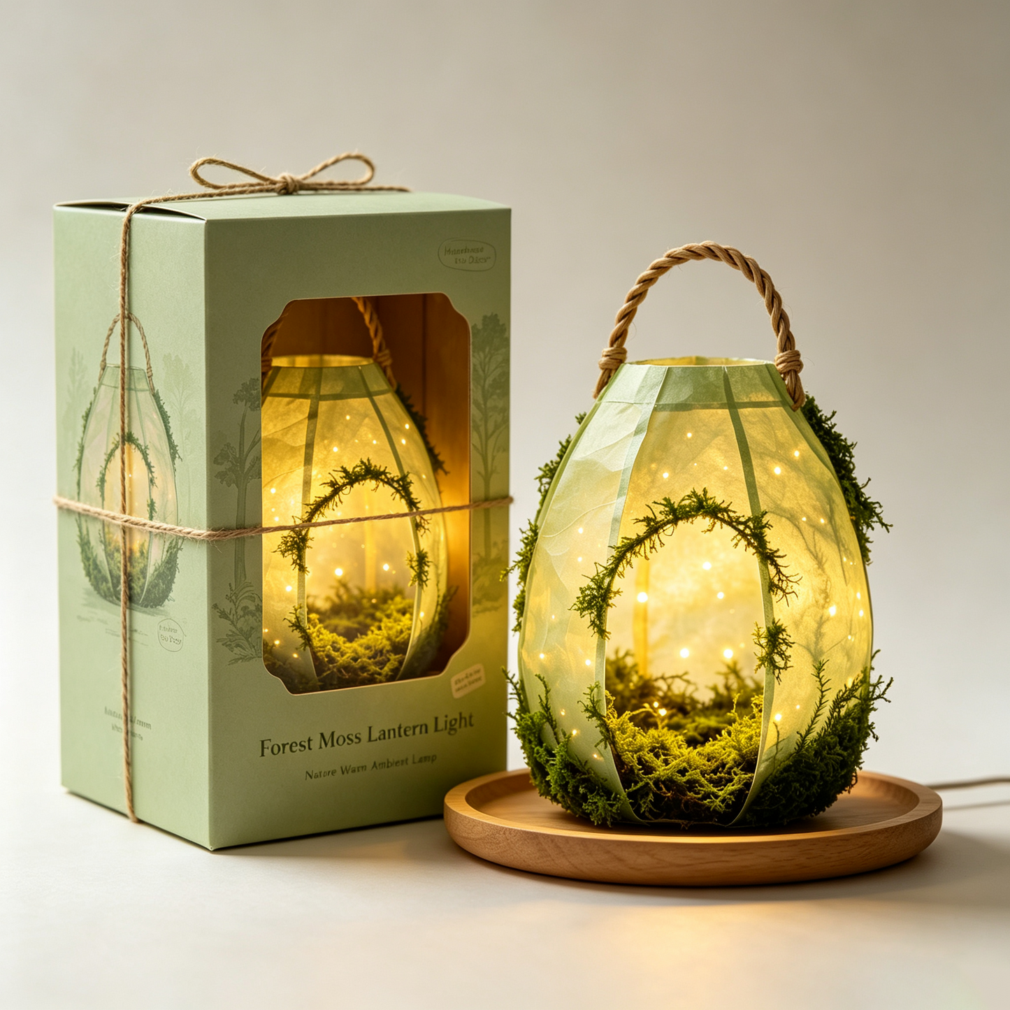 Natural Green Moss Hanging LED Night Light