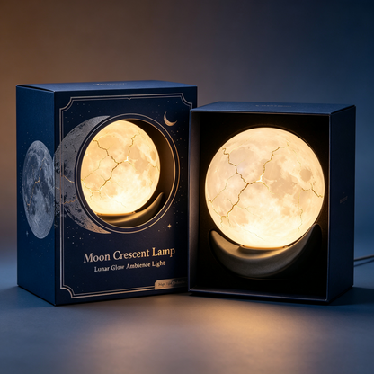 Cracked Golden Vein Moon Table Lamp with Crescent Base