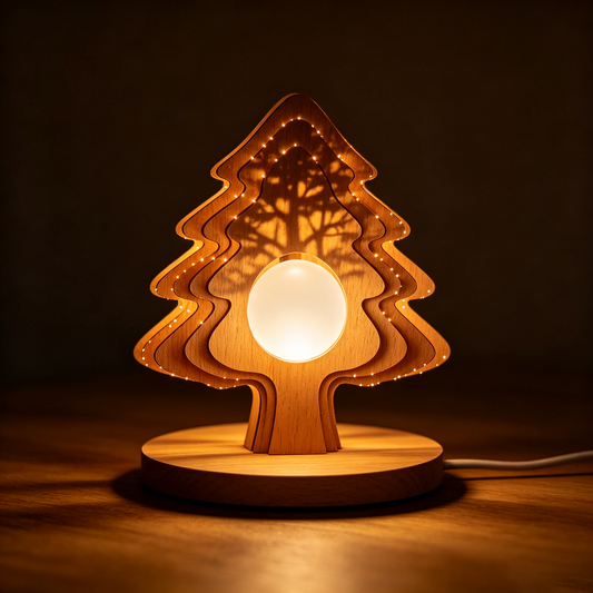 Layered Wooden Pine Tree Table Lamp